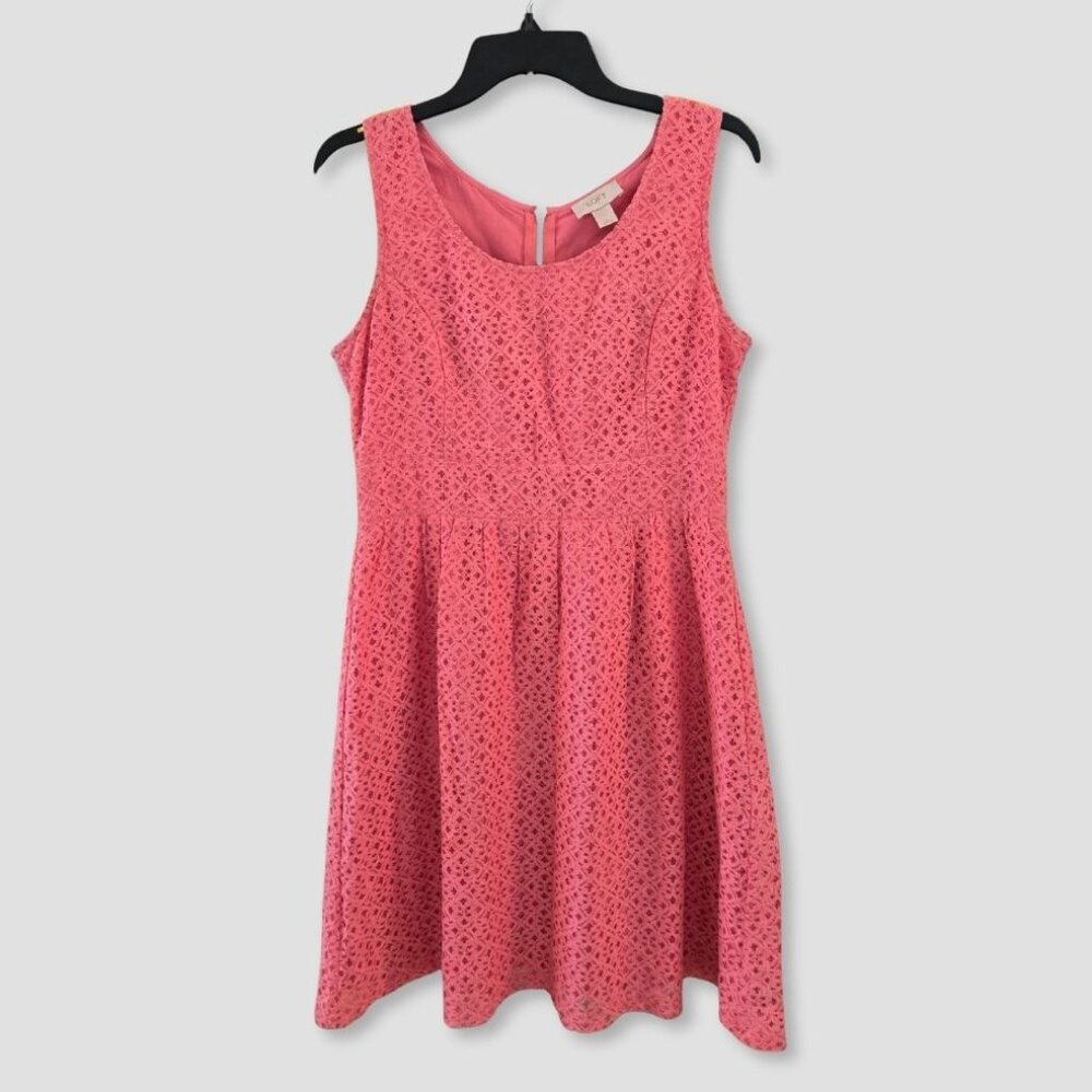 Ann Taylor Loft Dress Size 6 Coral Lace Fully lined Sleeveless Summer Zipper